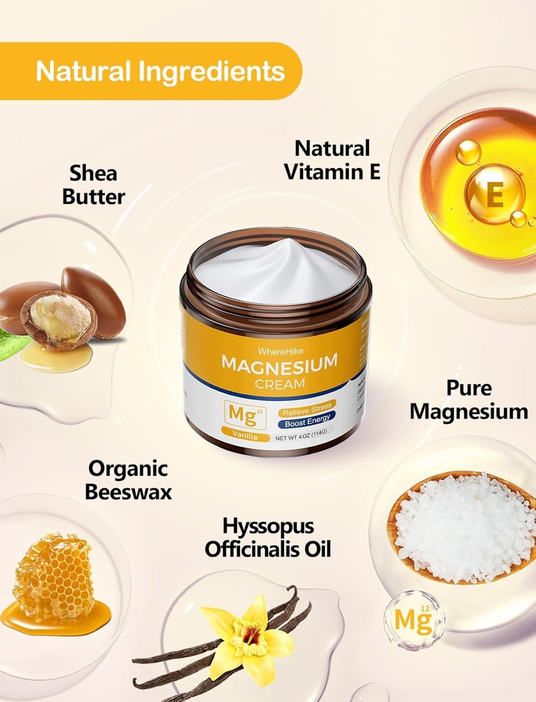 Natural Topical Magnesium Cream for Sleep,Nighttime Magnesium Lotion for Pain and Leg Cramps,Muscle Relaxation,Calm,Deep Hydration for Skin Care.(Vanilla) 4