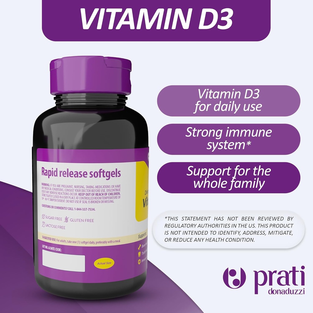 Vitamin D3 2,000 IU – 600 Softgels – Supports Defense System, Bone & Muscle Health – Family Size 5