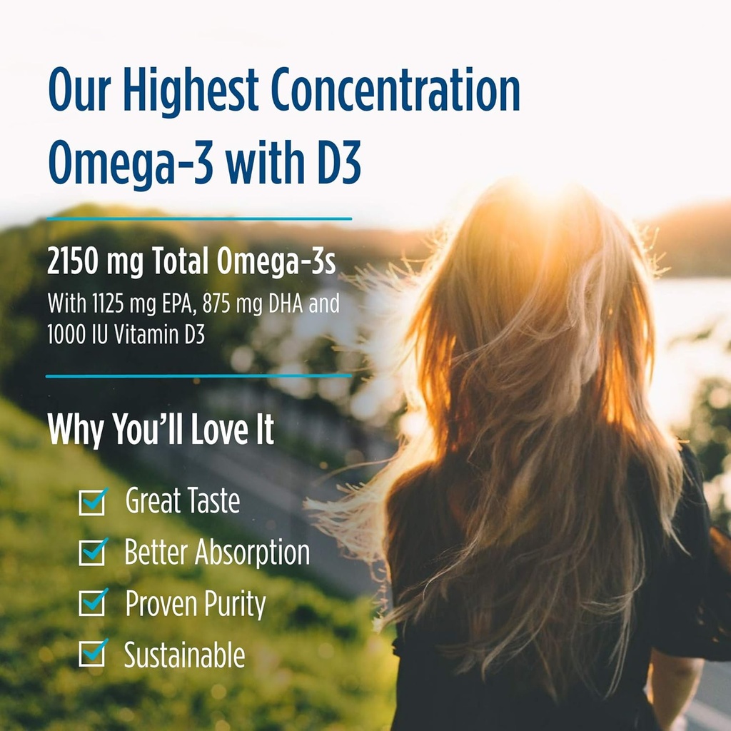 Nordic Naturals ProOmega 2000-D, Lemon Flavor - 90 Soft Gels - 2150 mg Omega-3 + 1000 IU D3 - Ultra High-Potency Fish Oil - EPA & DHA - Brain, Heart, & Immune Health - Non-GMO - 45 Servings 5