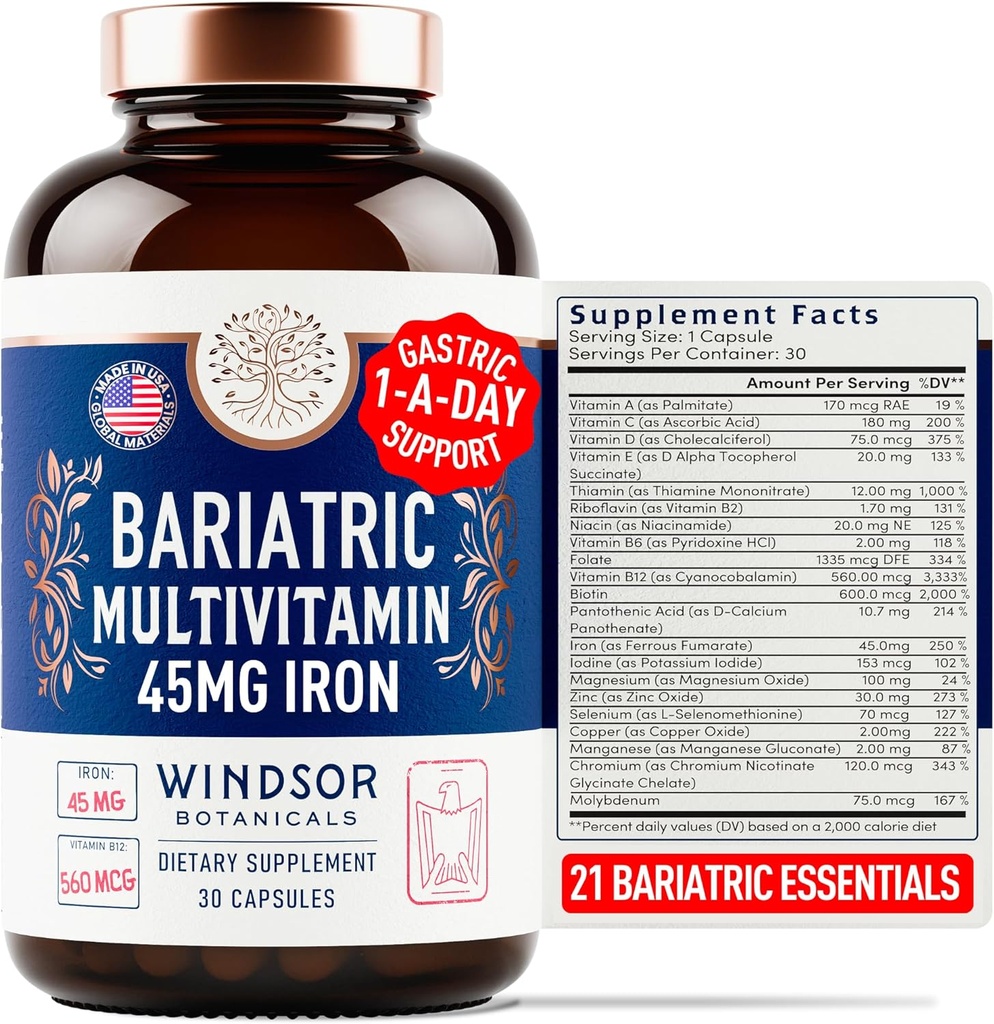 Bariatric Multivitamin with Iron - 45mg Iron Easy to Swallow, One a Day Bariatric Vitamins for Women and Men - Gastric Bypass, Gastric Sleeve Recovery Vitamin Multivitamins - 30 Caps 2