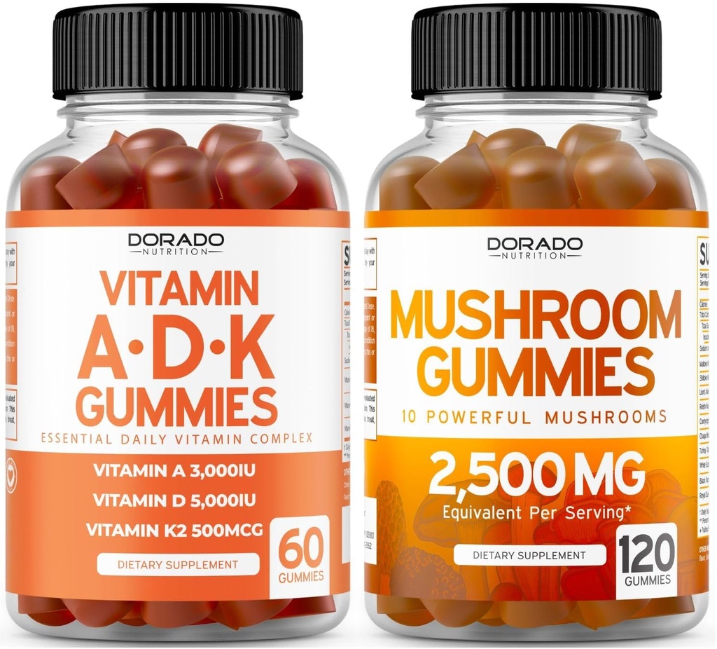 ADK Vitamin D3 K2 (60 Gummies) D & K - 10 Vegan Supplement with Raspberry Flavor and Mushroom 10 in 1 Blend (120 Gummies) Focus & Brain Mushroom Supplement for Adults - Vegan Safe & Made in USA 2