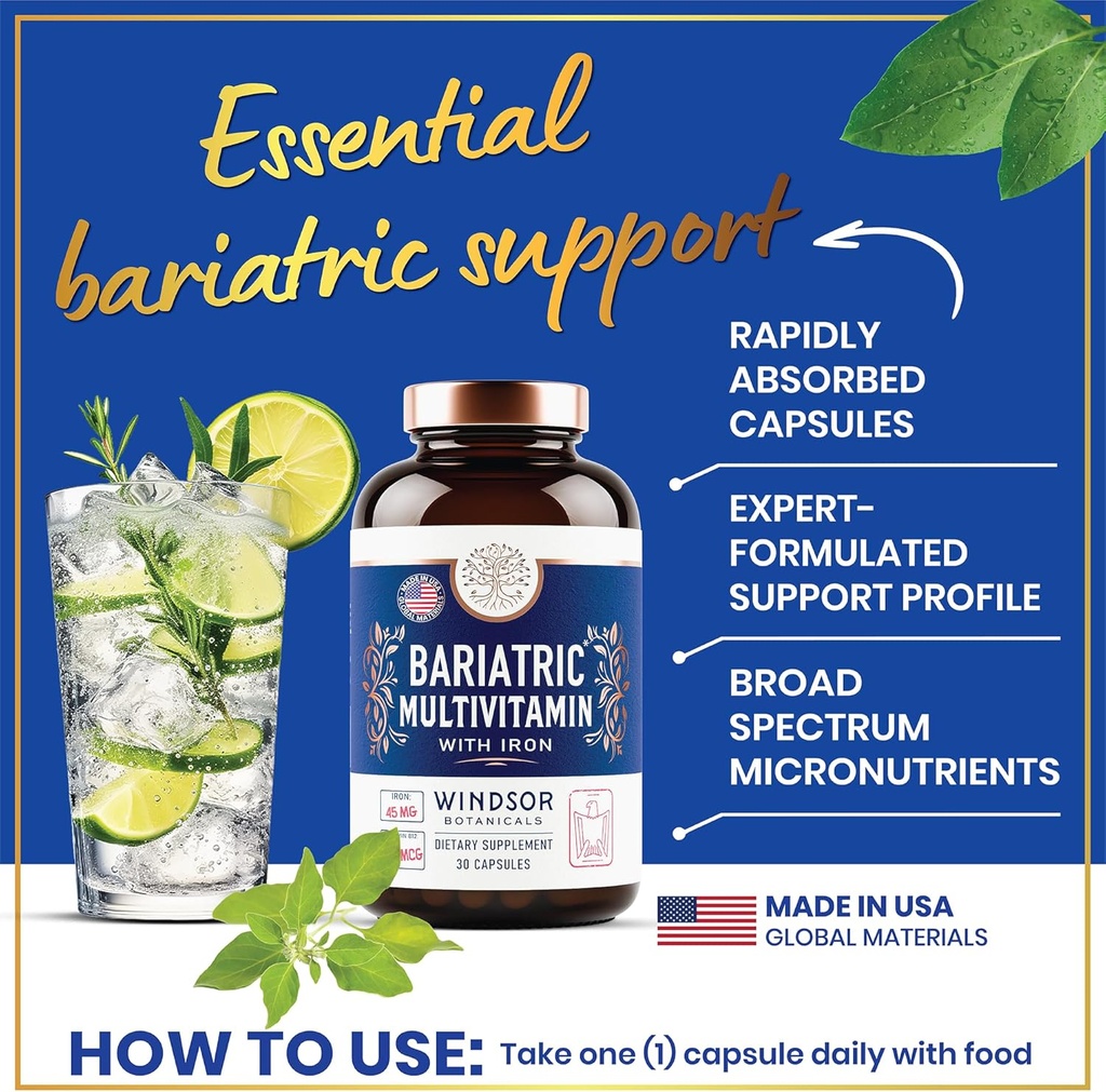 Bariatric Multivitamin with Iron - 45mg Iron Easy to Swallow, One a Day Bariatric Vitamins for Women and Men - Gastric Bypass, Gastric Sleeve Recovery Vitamin Multivitamins - 30 Caps 5