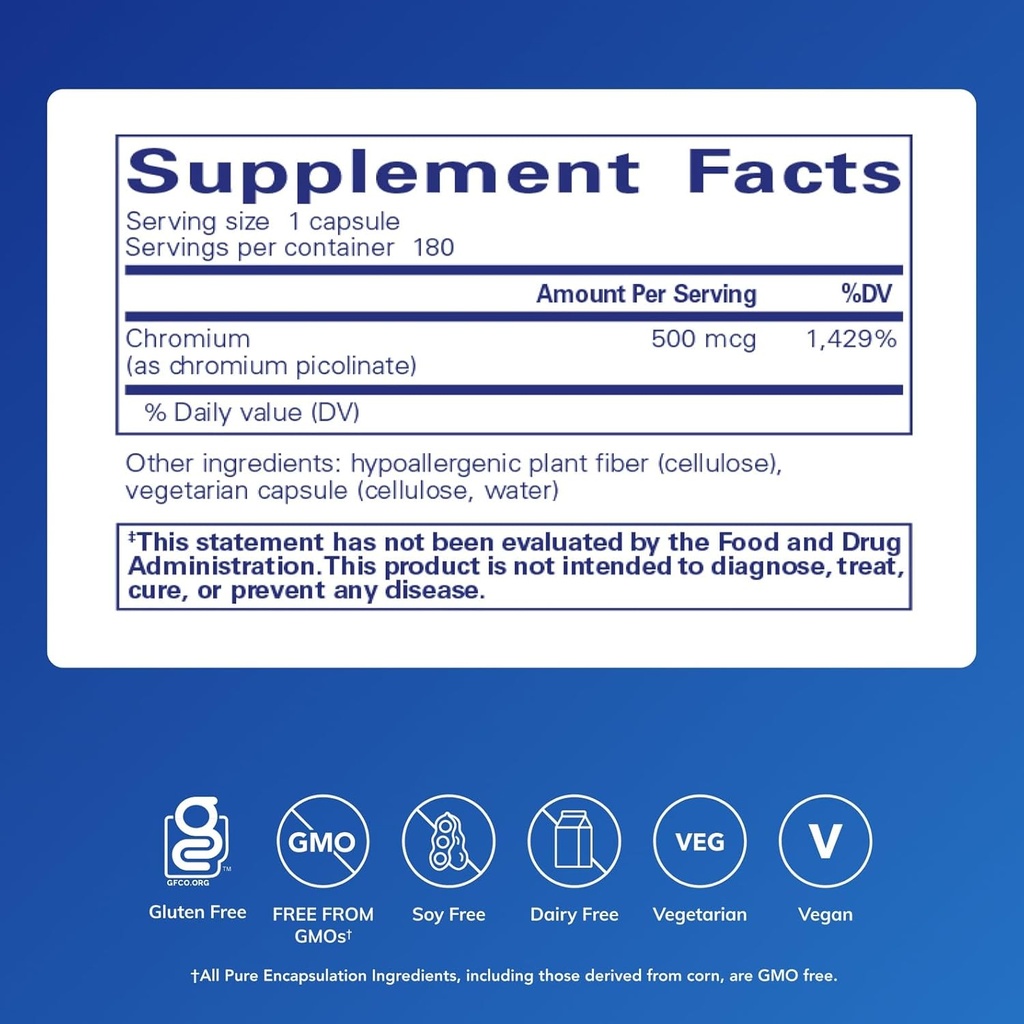 Pure Encapsulations Chromium (Picolinate) 500 mcg - for Lipid & Carbohydrate Metabolism* - Mineral Supplement - Superior Absorption Chromium Supplement - Vegan & Gluten Free - 180 Capsules 3