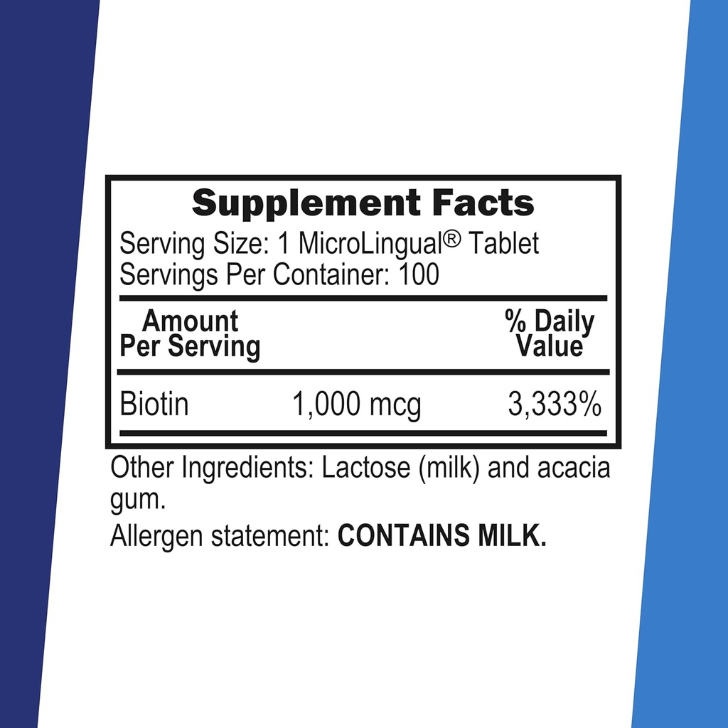 Superior Source Biotin 1000 mcg. Under The Tongue Quick Dissolve MicroLingual Tablets, 100 Count, Supports Healthy Hair, Skin, and Nail Growth, Helps Support Energy Metabolism, Non-GMO 3