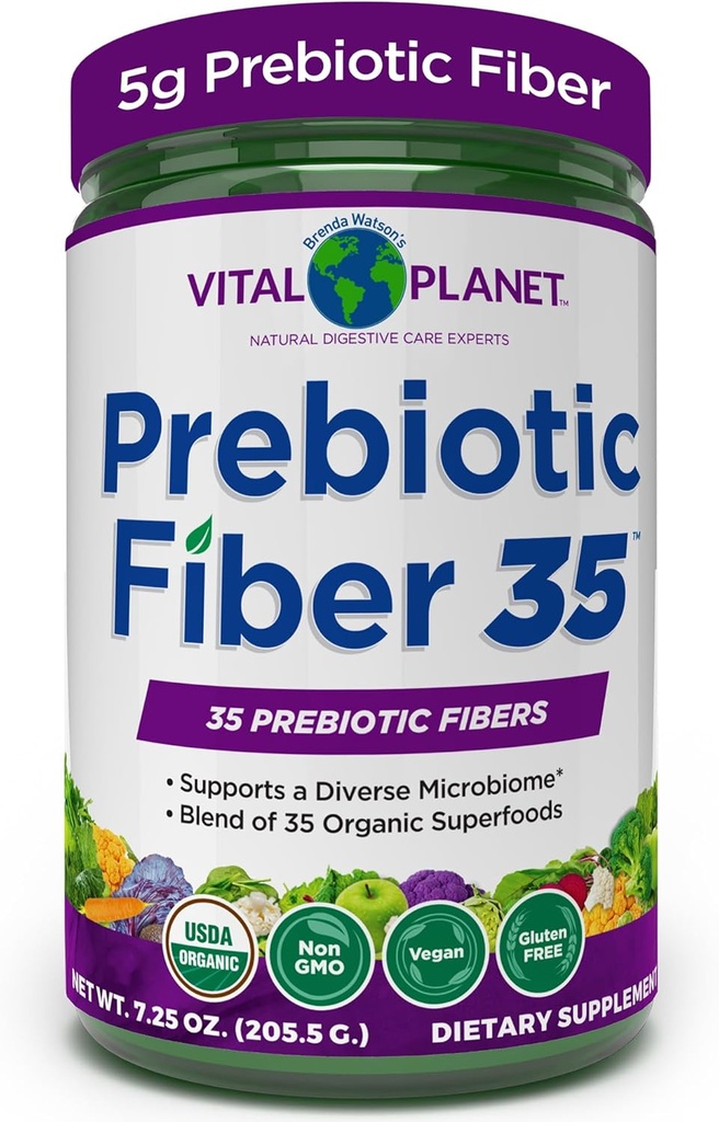 Vital Planet - Fiber 35 Powder Diverse Fiber Supplement for Dietary Support and Occasional Constipation with 35 Prebiotic Fibers and 35 Organic Superfoods to Maintain Bowel Regularity, 6.77 oz 2