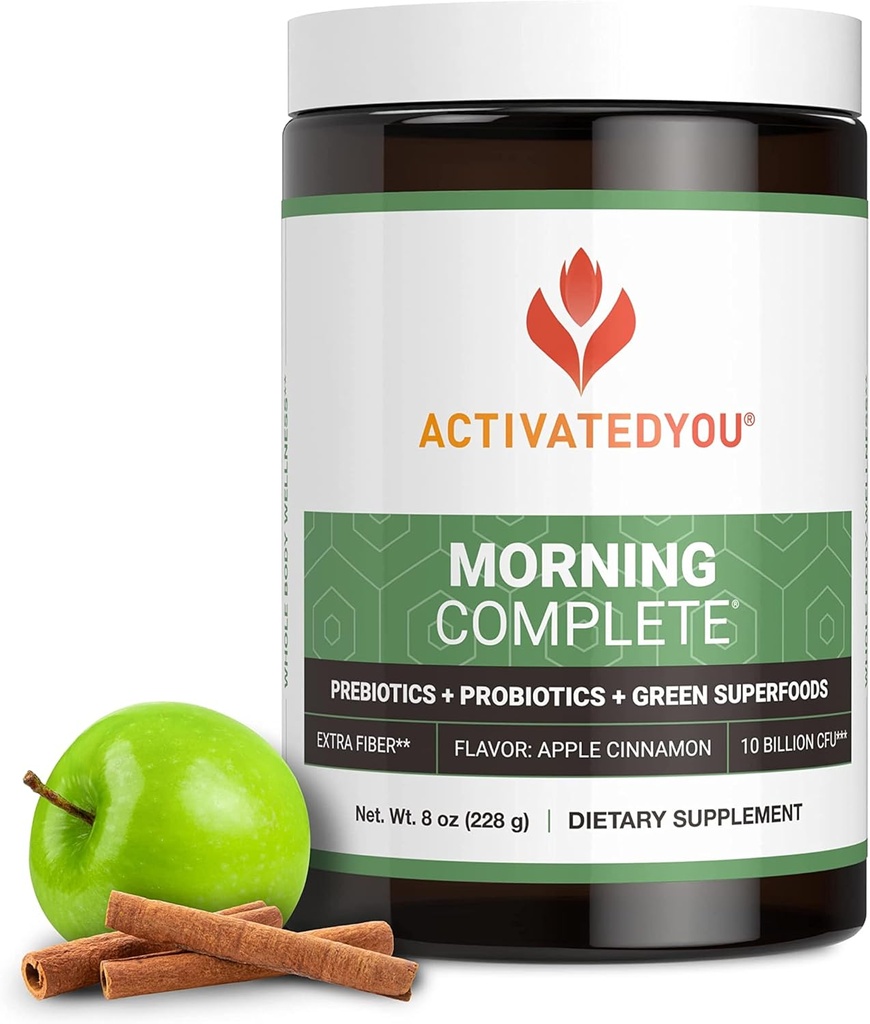 ACTIVATEDYOU Morning Complete Prebiotics, Probiotics, Green Superfoods (Apple Cinnamon) + Essential Skin Food Collagen, Elastin Support, 30 Servings 3