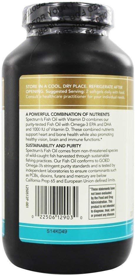 Spectrum Essentials Softgels, Fish Oil with Vitamin D, 1000 mg, 250 Count 5