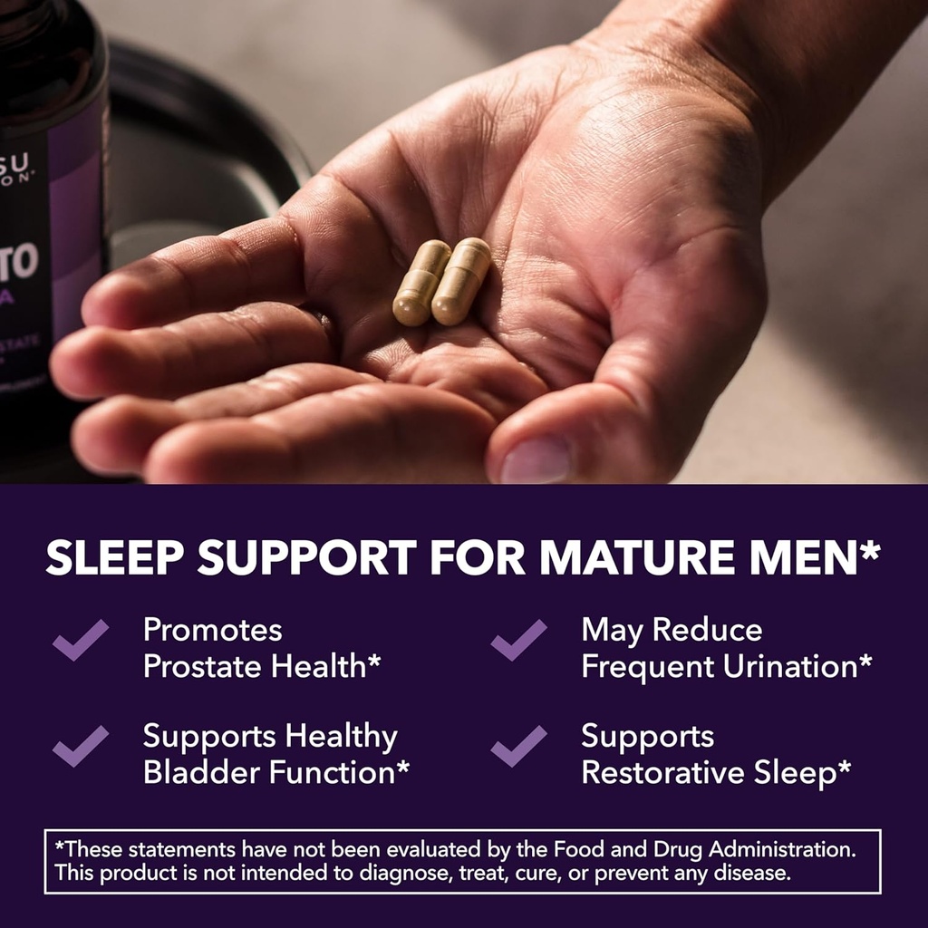 Saw Palmetto PM for Men with Melatonin 3mg - Night Time Prostate Health Supplement for Bladder and Sleep Support - Reduce Urinary Frequency - 100 Count - Vegan, Non-GMO Capsules - Over 3 Month Supply 4