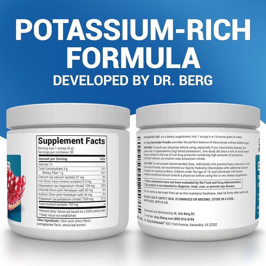 Dr. Berg Zero Sugar Hydration Keto Electrolyte Powder - Enhanced w/ 1000 mg of Potassium & Real Pink Himalayan Salt (NOT Table Salt) - Pomegranate and Cherry Hydration Drink Supplement - 50 Servings 3