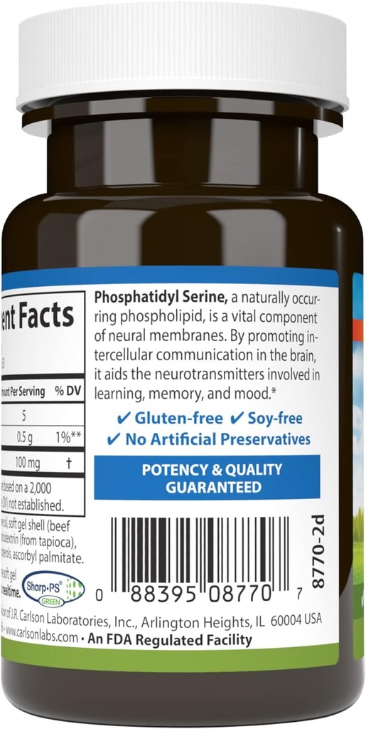 Carlson - Phosphatidyl Serine, 100 mg, Non-GMO, Brain Function, 30 Softgels 4
