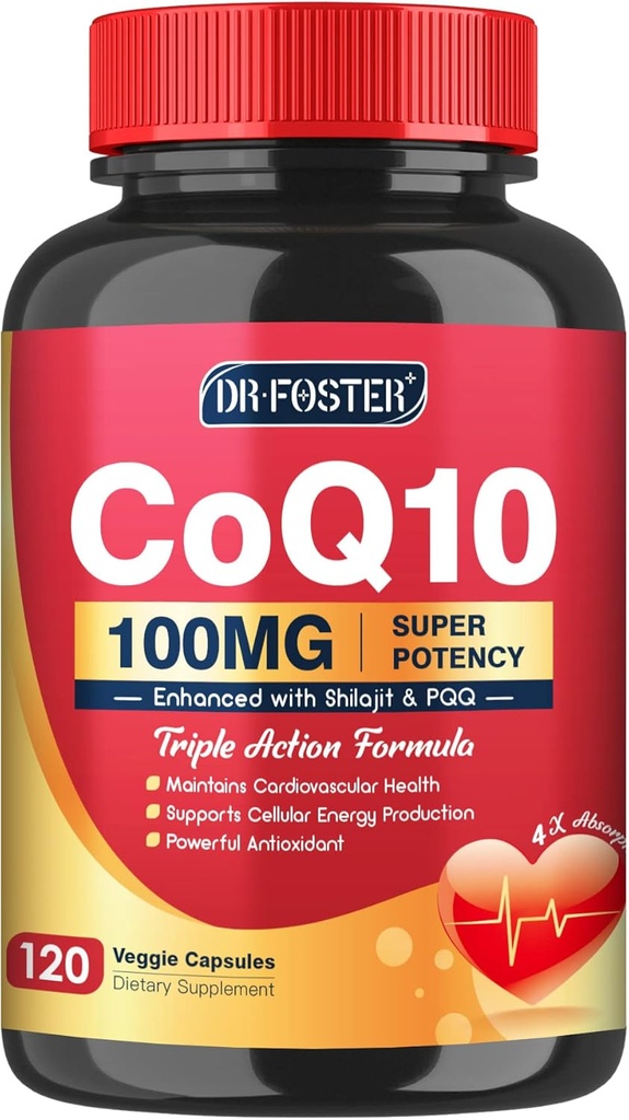 CoQ10 100mg with PQQ & Shilajit - High Absorption Coenzyme Q10 Supplement Enhances Mitochondrial, Powerful Antioxidant for Heart Health & Energy-Production, 120 Veggie Capsules 2