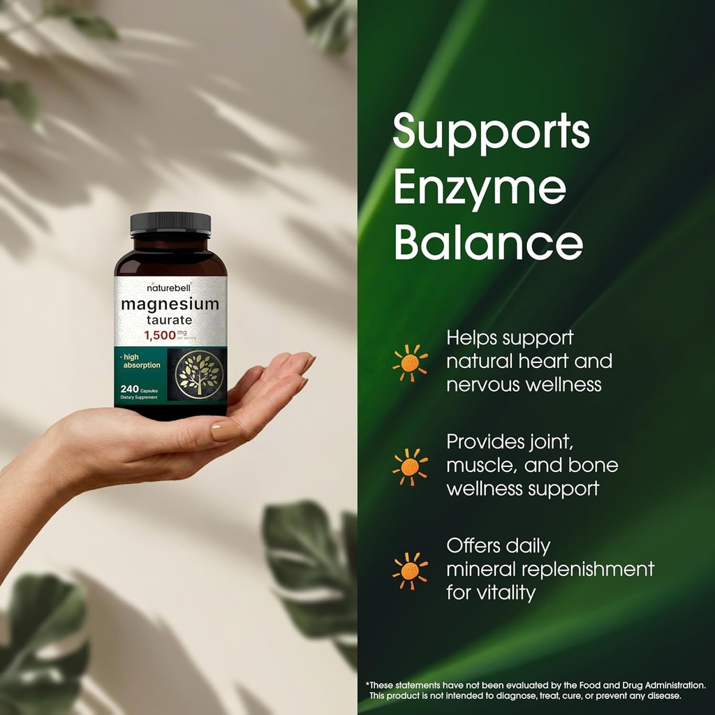 NatureBell Magnesium Taurate 1,500mg, 240 Capsules | Chelated for High Absorption | Non-GMO, Gluten-Free 5