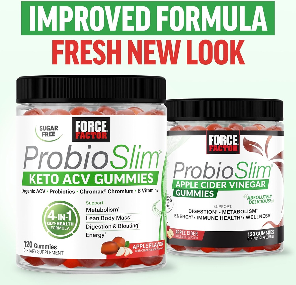 Force Factor ProbioSlim Keto ACV Gummies, Organic Apple Cider Vinegar Gummies with LactoSpore Probiotics & Prebiotics to Support Digestion, Metabolism, & Immune Health, 1 Net Carb, Apple Flavor, 360ct 6