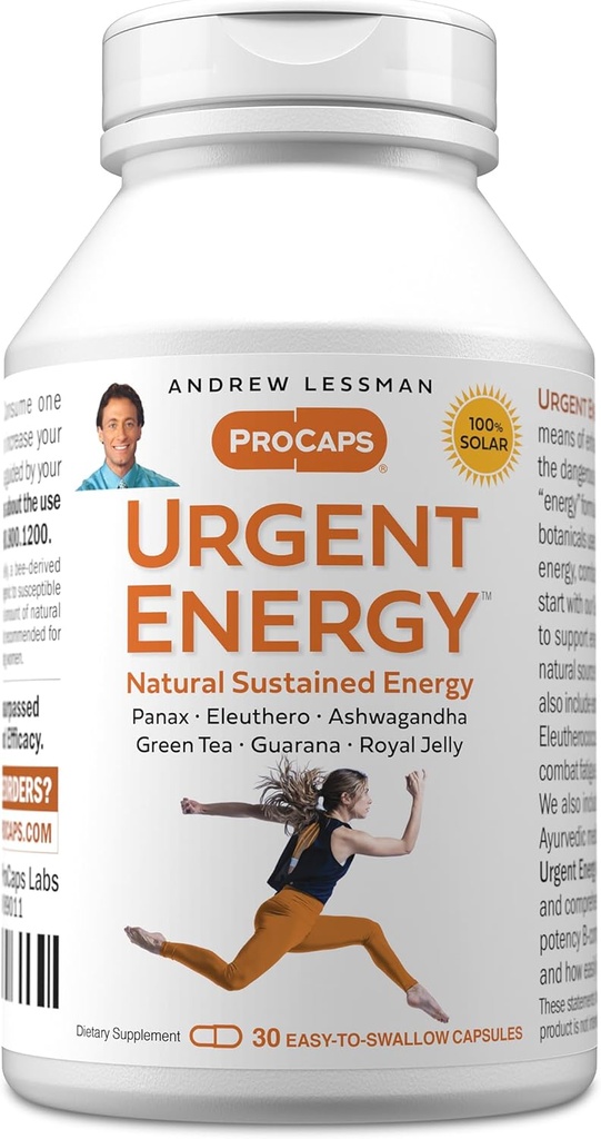 ANDREW LESSMAN Urgent Energy 30 Capsules - Provides a Safe, Healthy Means of Enhancing Energy Levels and Feelings of Well-Being, Green Tea, Guarana, Ginseng, Royal Jelly, Ashwagandha, B-Complex 2