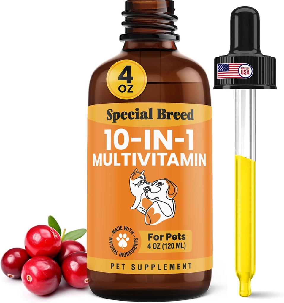10-in-1 Liquid Multivitamin for Dogs and Cats, 2 Ounce Multi Vitamin Supplement, Vitamin for Dogs, Vitamins for Cats, with Glucosamine & Cranberry, 2 oz 2