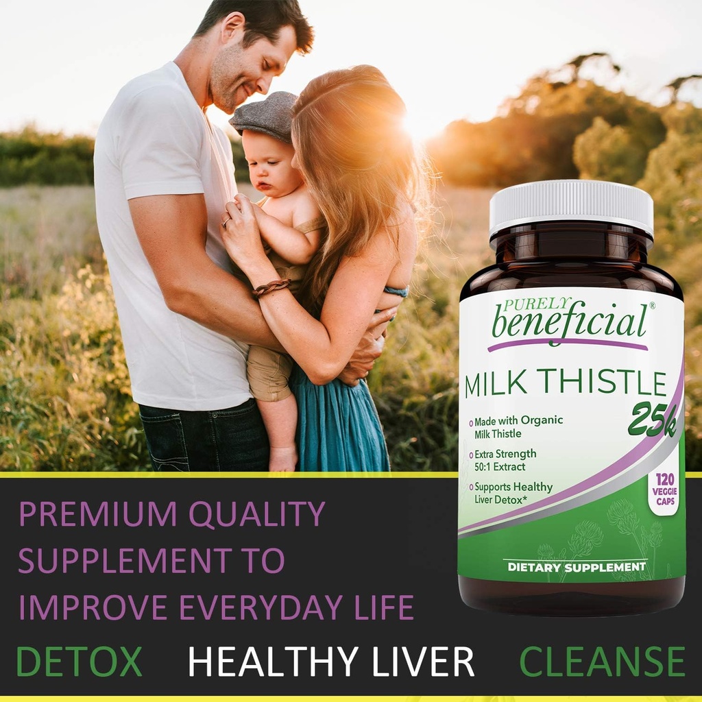 PURELY beneficial Organic Milk Thistle Capsules, 50:1 Milk Thistle Extract, Silybum Marianum 25000 mg Strength, Liver Cleanse & Antioxidant Support, 120 Veg Capsules, Vegan & Non-GMO 4