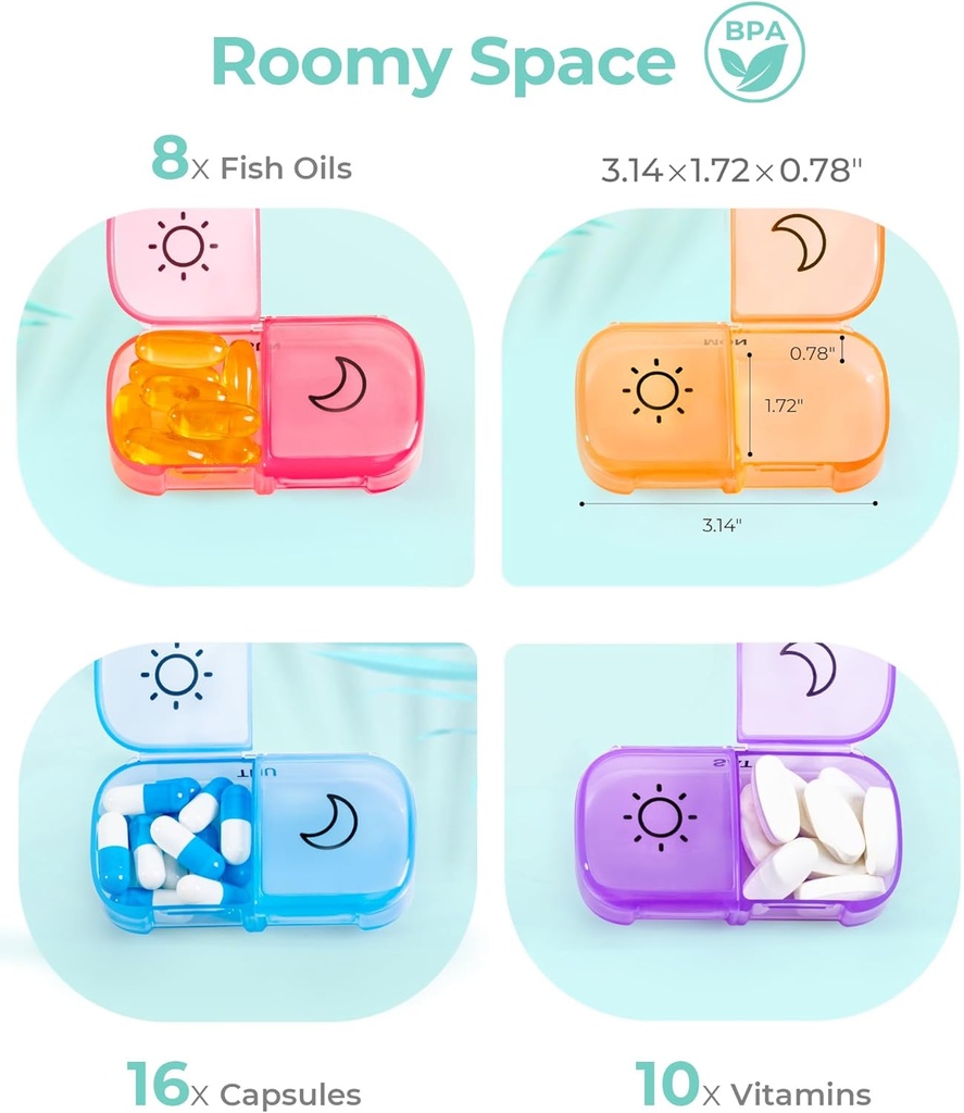 Weekly Pill Organizer 7 Day 2 Times a Day with Maple-Leaf Printed Bag, AMOOS AM PM Pill Holder with Lightproof Canvas Bag, BPA-Free Large Pill Box Case for Vitamin, Supplement, Medication, Fish Oil 5