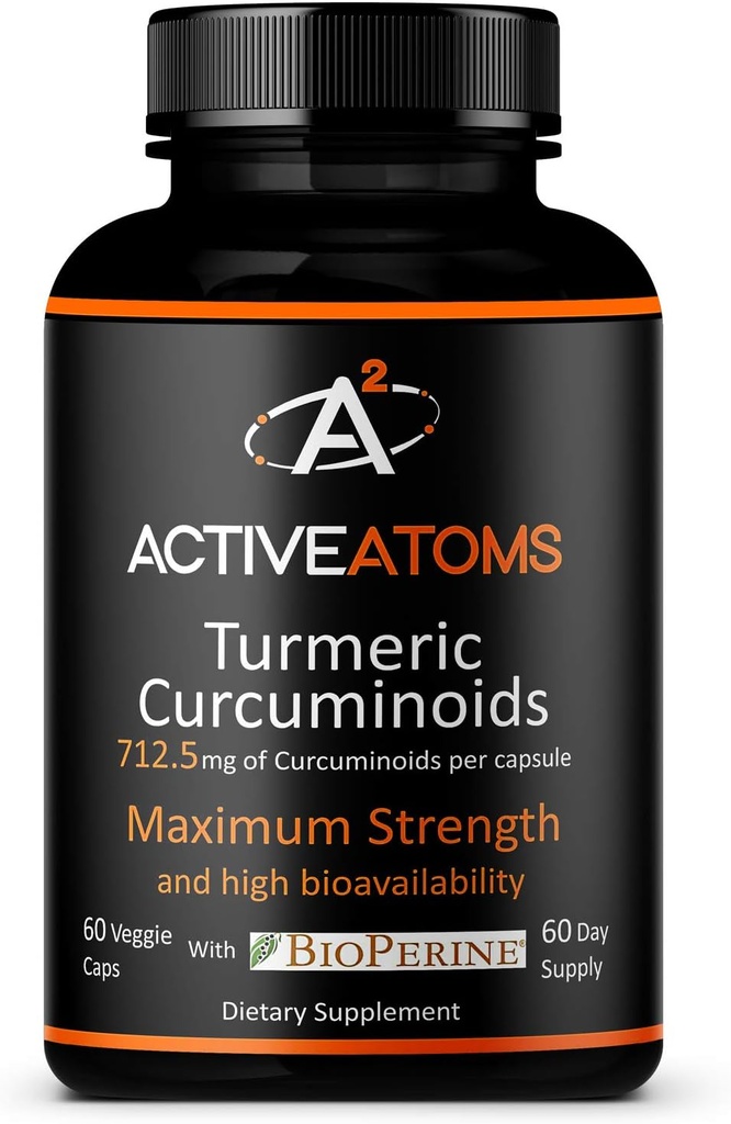 Active Atoms Turmeric Extract, Extra Strength with BioPerine® Black Pepper 750 mg Turmeric Extract per One 00" Capsule, Standardized 95% Curcuminoids, Non-GMO, 60 Veggie Capsules 60 Day Supply 2