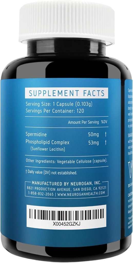 Neurogan Spermidine PRO Supplement Capsules - 50mg Per Serving, 60-Day Supply - Enhanced Absorption for Cellular Function, Healthy Aging - Wheat Germ Extract, Spermidine Supplements for Men & Women 3