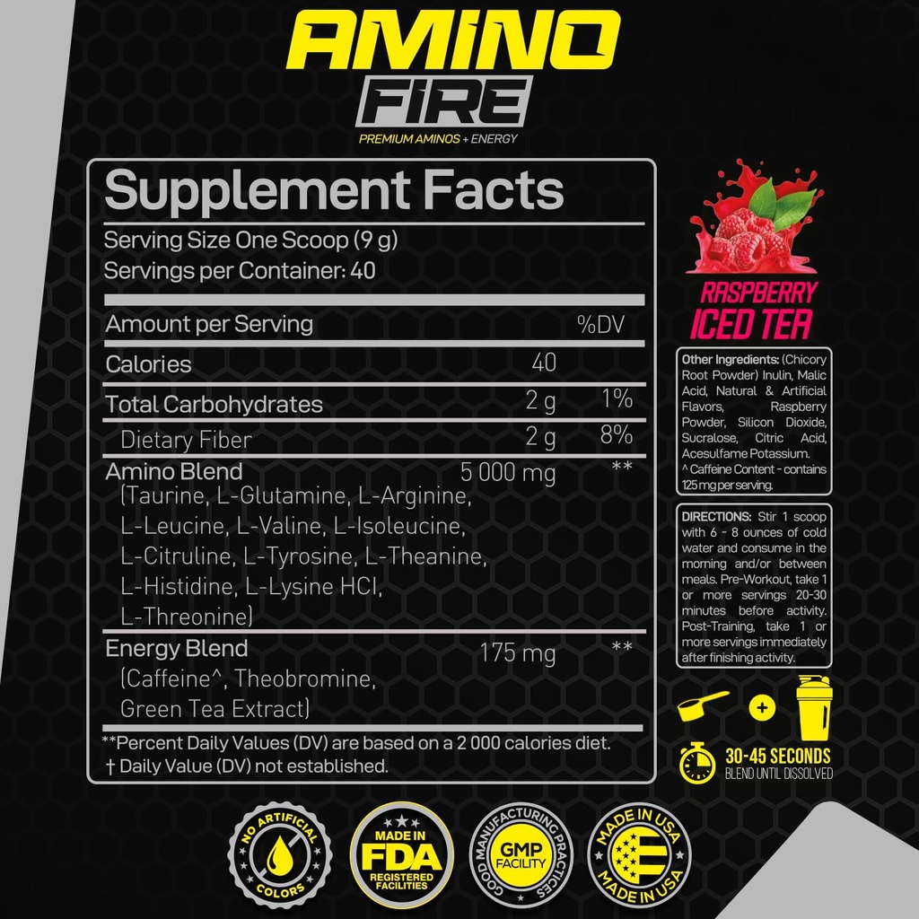 Forzagen Amino Fire | Essential Amino Energy Powder for Pre-Workout | BCAA Energy Boost & Muscle Recovery Drink Mix, Enhance Focus & Concentration, Dietary Supplement | Raspberry Ice Tea, 40 Servings 4