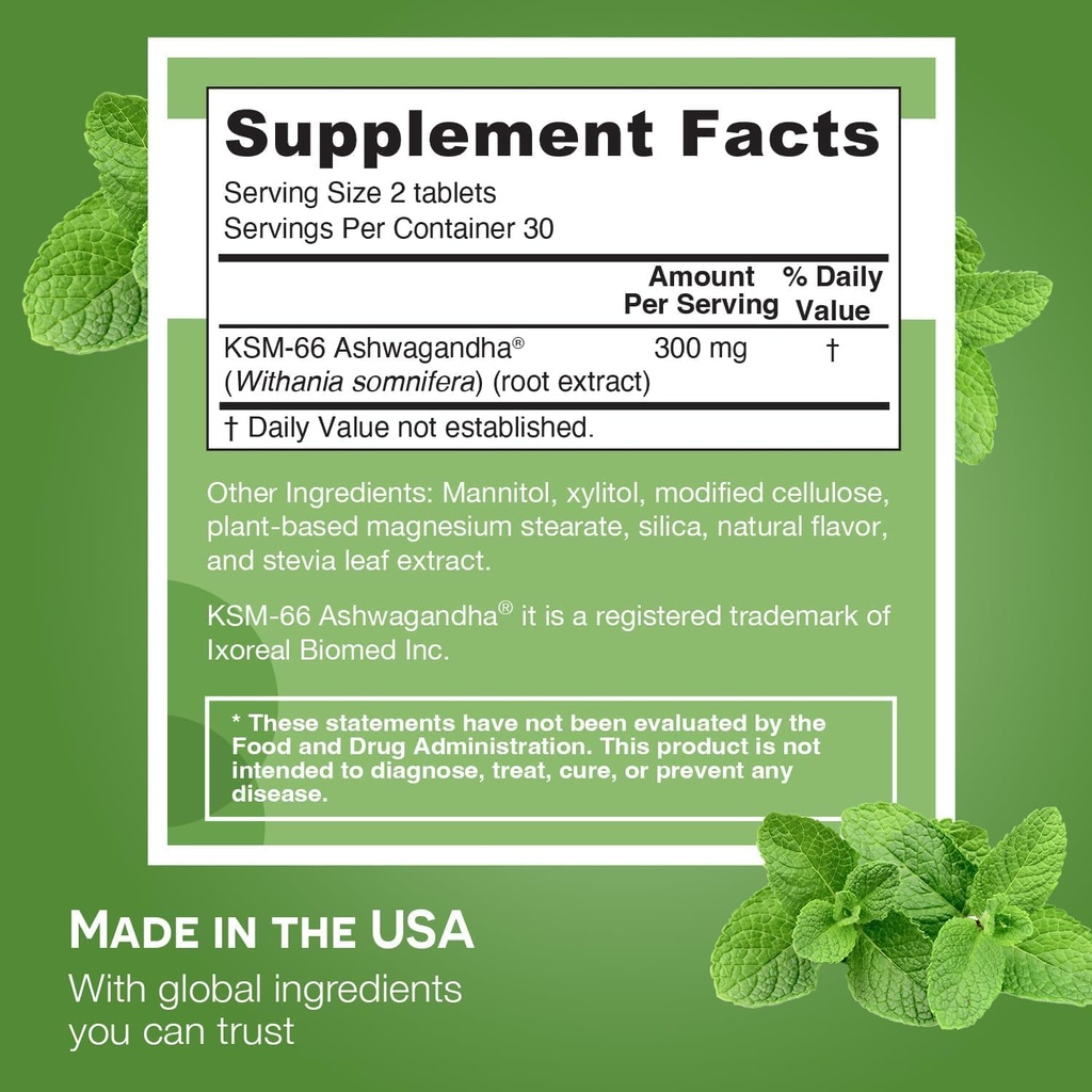 EZ Melts Dissolvable KSM-66 Ashwagandha, 300 mg, Sugar-Free, Stress, Sleep and Mood Support Supplement, 30-Day Supply, Peppermint Chill-Flavor - 1 Pack 3