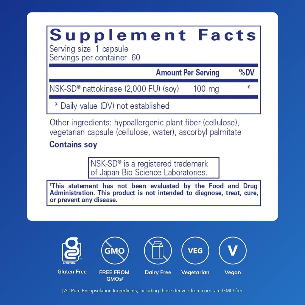 Pure Encapsulations NSK-SD - 100 mg Nattokinase - for Normal Blood Circulation - Supports Fibrinolytic Activity* - Gluten Free & Non-GMO - 60 Capsules 3