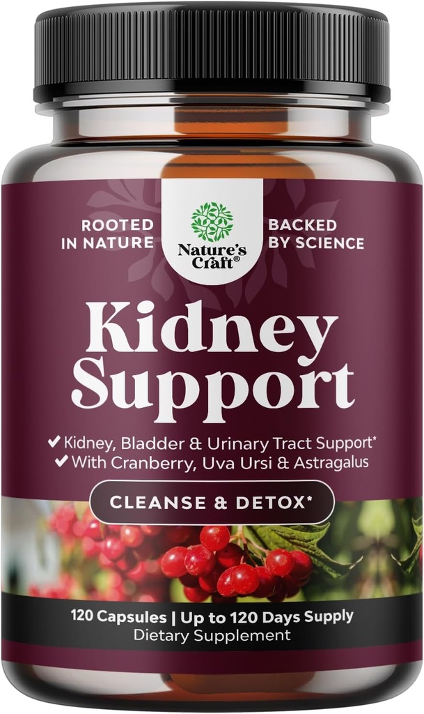 Advanced Kidney Support Supplement - Kidney Cleanse Detox & Repair Cranberry Extract Capsules with Uva Ursi, Stinging Nettle & Astragalus for Kidney health - Urinary Tract Health - 120 Caps 2