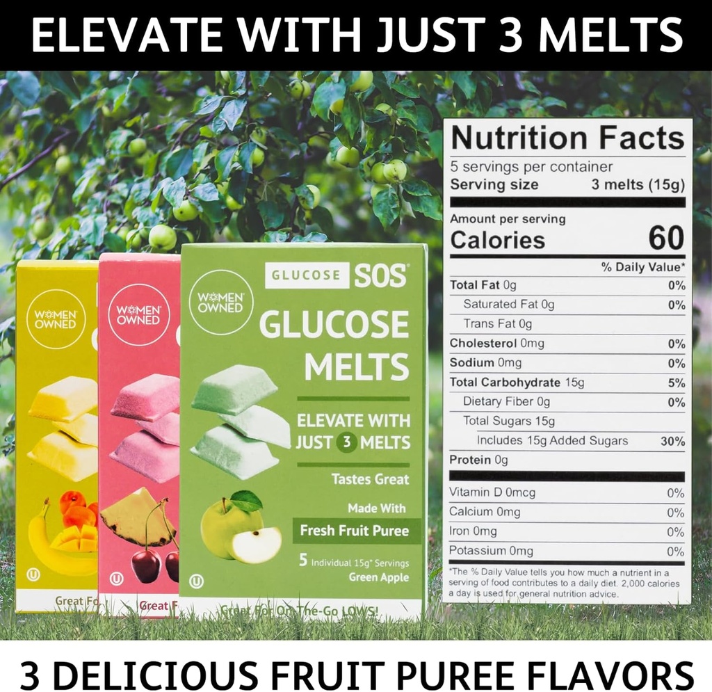 Glucose SOS Melts Made with Dextrose Powder Natural Fruit Puree Sugar, Like Glucose Tabs, Fast Acting Tablets That Melt with 10 Individual 15g Servings of Cherry/Pineapple 4