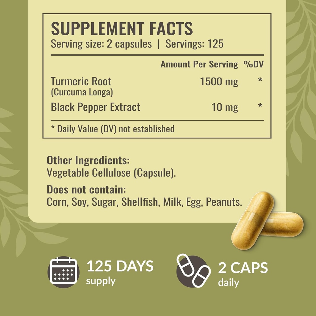 HERBAMAMA Curcumin Turmeric Capsules - 1500mg Curcuma Longa and Black Pepper Extract for Uric Acid & Digestive Support - Vegan, Non-GMO Turmeric Antioxidant Supplement, 250 Caps 4