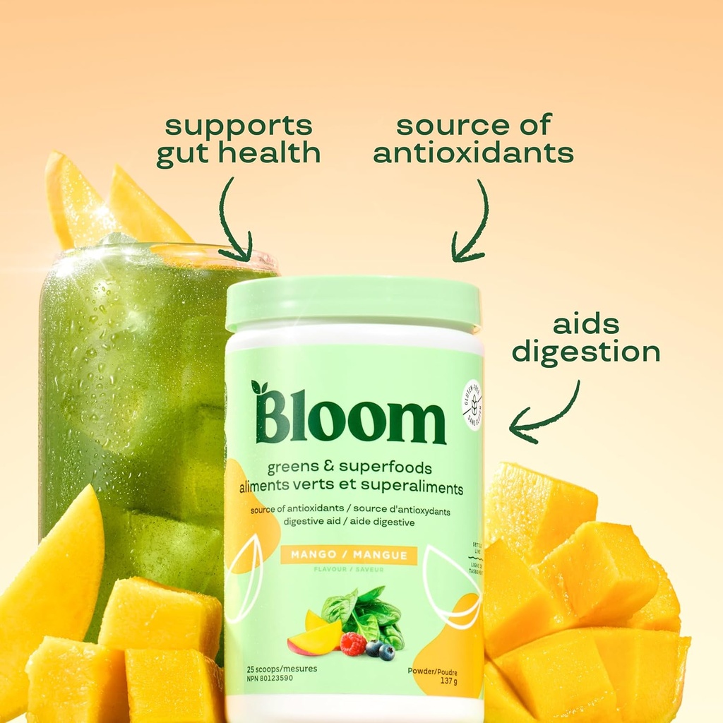 Bloom Nutrition Superfood Greens Powder, Digestive Enzymes with Probiotics and Prebiotics, Gut Health, Bloating Relief for Women, Chlorella, Green Juice Mix with Beet Root Powder, 25 SVG, Mango 4