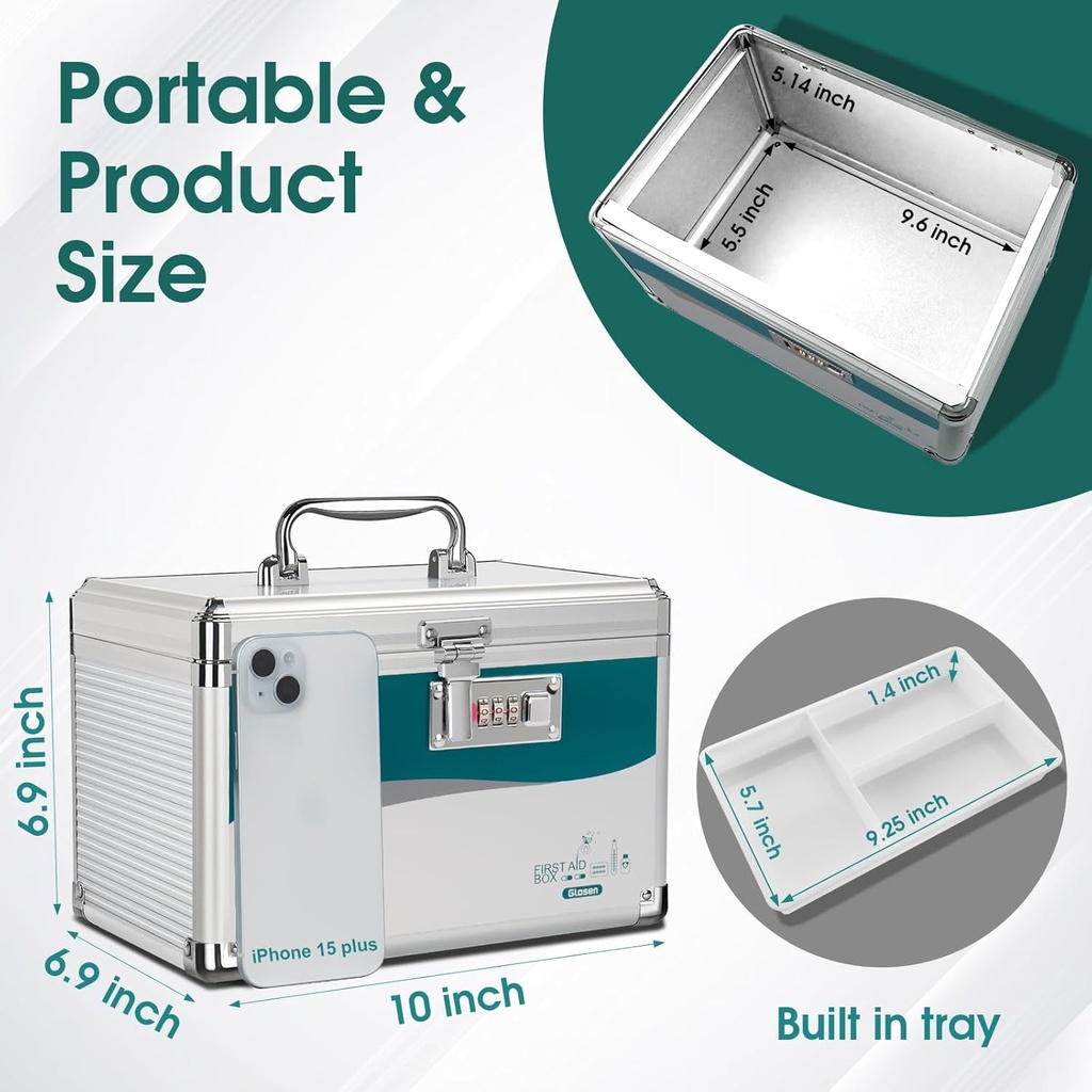 Glosen Medicine Lock Box with Combination Lock, Medication lock box【Small 10x6.7x6.7 Inch】,medical box organizer 3