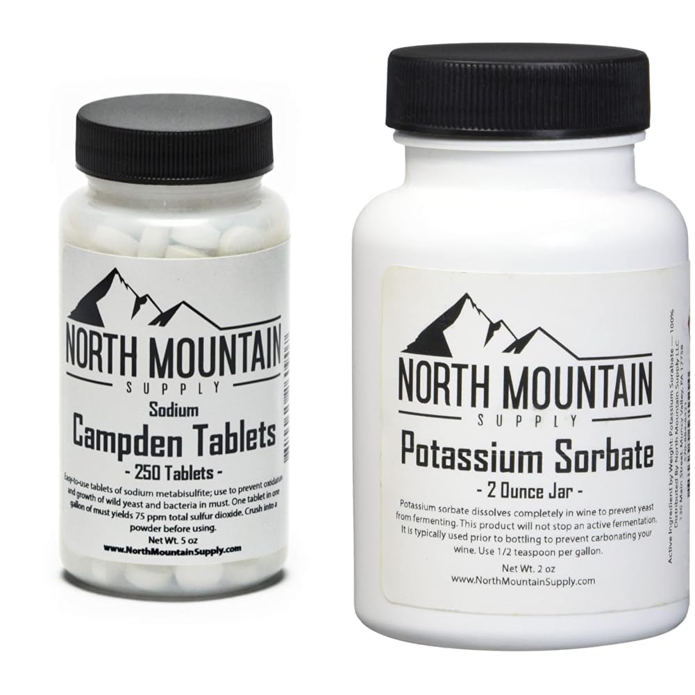 North Mountain Supply Campden Tablets (250 Tablets) & Potassium Sorbate Stabilizer (2 Ounce) Home Wine Making Bundle 2