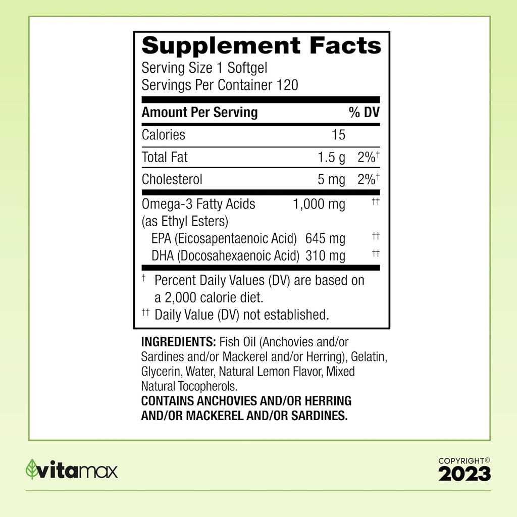 Spring Valley Omega-3 from Fish Oil 1000 mg, Maximum Care, 120 Count + Exclusive VitaMax Vitamin Guide (2 Items) 3