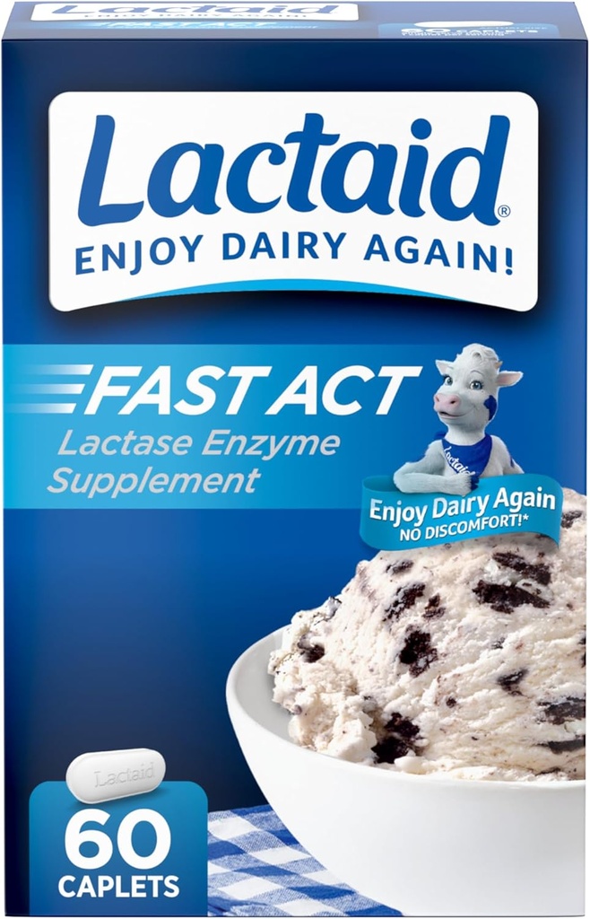 Lactaid Fast Act Lactose Intolerance Relief Caplets, Lactase Enzyme to Prevent Gas, Bloating and Diarrhea Due to Lactose Sensitivity, Single-Serve Supplements for Travel and On-The-Go, 60 Count 2