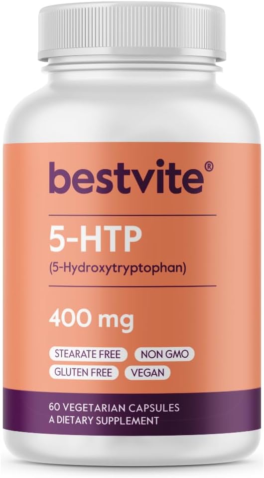 BESTVITE 5-HTP 400mg per Capsule (60 Vegetarian Capsules) - No Stearates - Vegan - Non GMO - Gluten Free - Extra Strength 5HTP 2