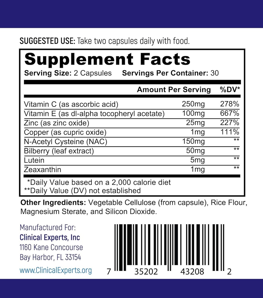 Navan CataRx Antioxidant AREDS 2 Eye Vitamins & Minerals Supplement for Lens Clarity & Retina Health by Clinical Experts - Lutein, Zeaxanthin, Zinc, Vitamin C, NAC - Kosher Certified, 60 Capsules 4