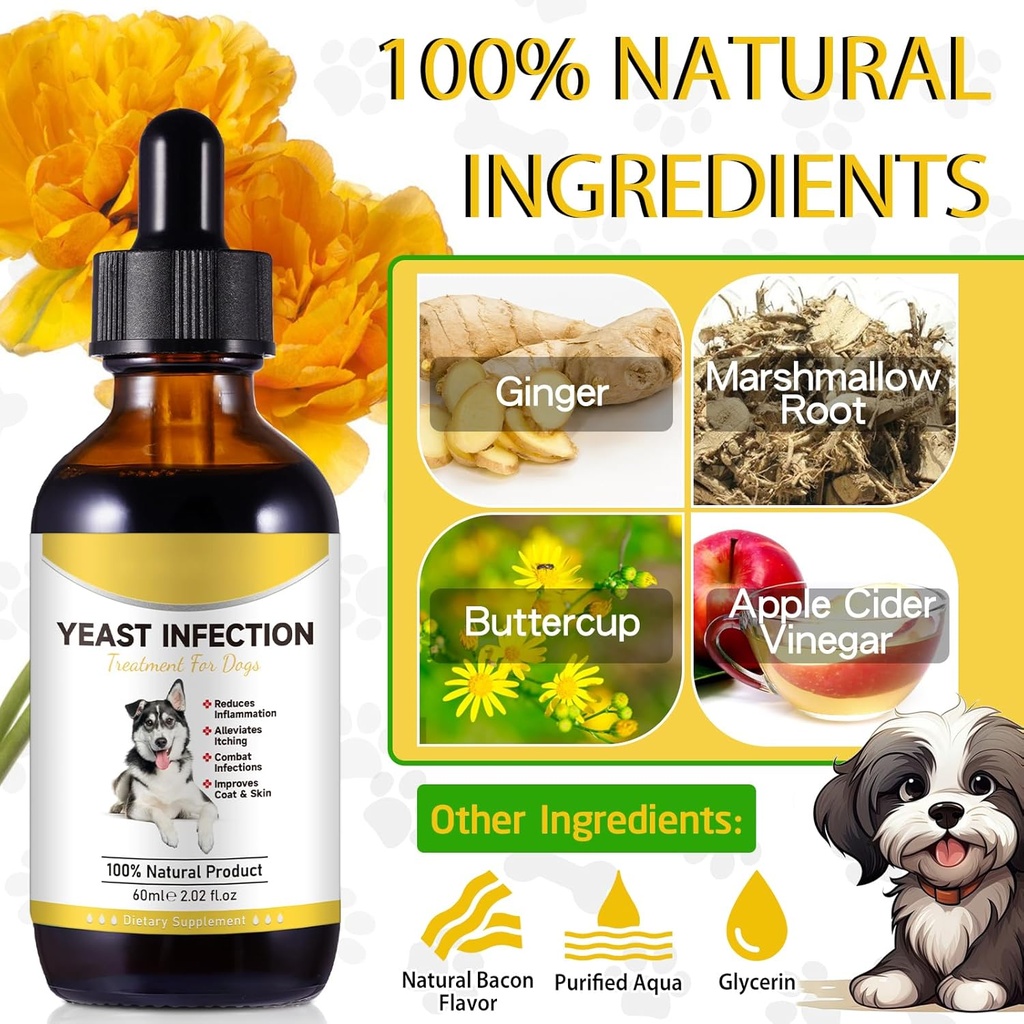 Natural Yeast Infection Treatment for Dogs, Dog Ear Infection Treatment, Dog Allergy Relief, Helps to Support Itch Relief, Inflammation Relief & More, Ear Infection Treatment for Dogs - 2 fl oz 5