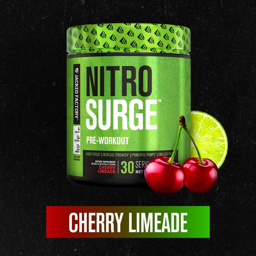 Jacked Factory NITROSURGE Pre Workout Supplement - Endless Energy, Instant Strength Gains, Clear Focus, Intense Pump | Cherry Limeade, Blue Raspberry, Arctic White (90 Servings) 6