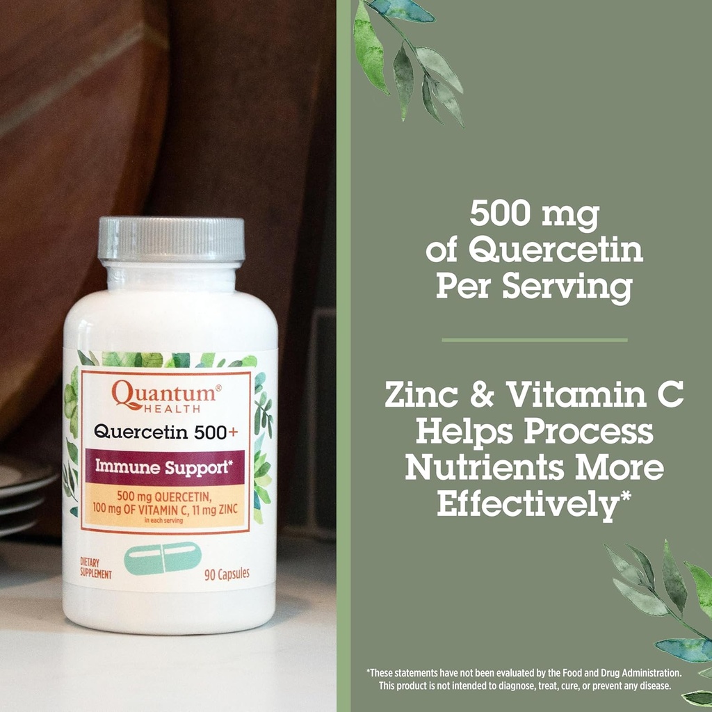 Quantum Health Quercetin+ 500mg Powerful Immune Support Supplement with Zinc 11 mg & Vitamin C 100 mg - Seasonal Immunity Boost, Respiratory Health & Gut Support Complex for Women & Men - 90 Capsules 4