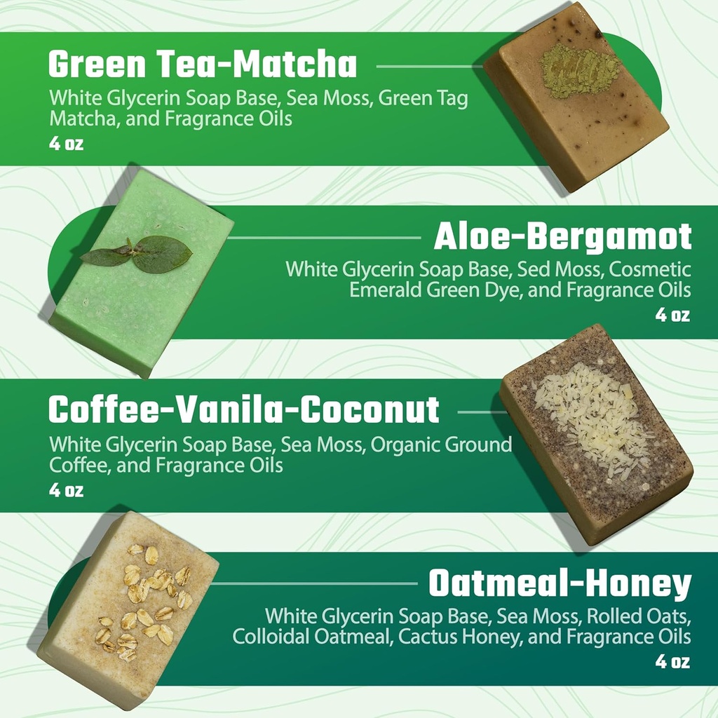 Sea Moss Soap Green Tea Matcha & Aloe Bergamot & Strawberry Sea Moss Gel 5