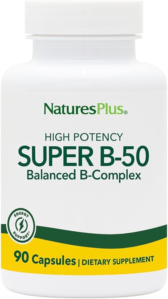 Natures Plus Super B50-90 Vegetarian Capsules - High Potency B Complex Vitamin Supplement - Brain & Energy Booster - Gluten-Free - 90 Servings 2