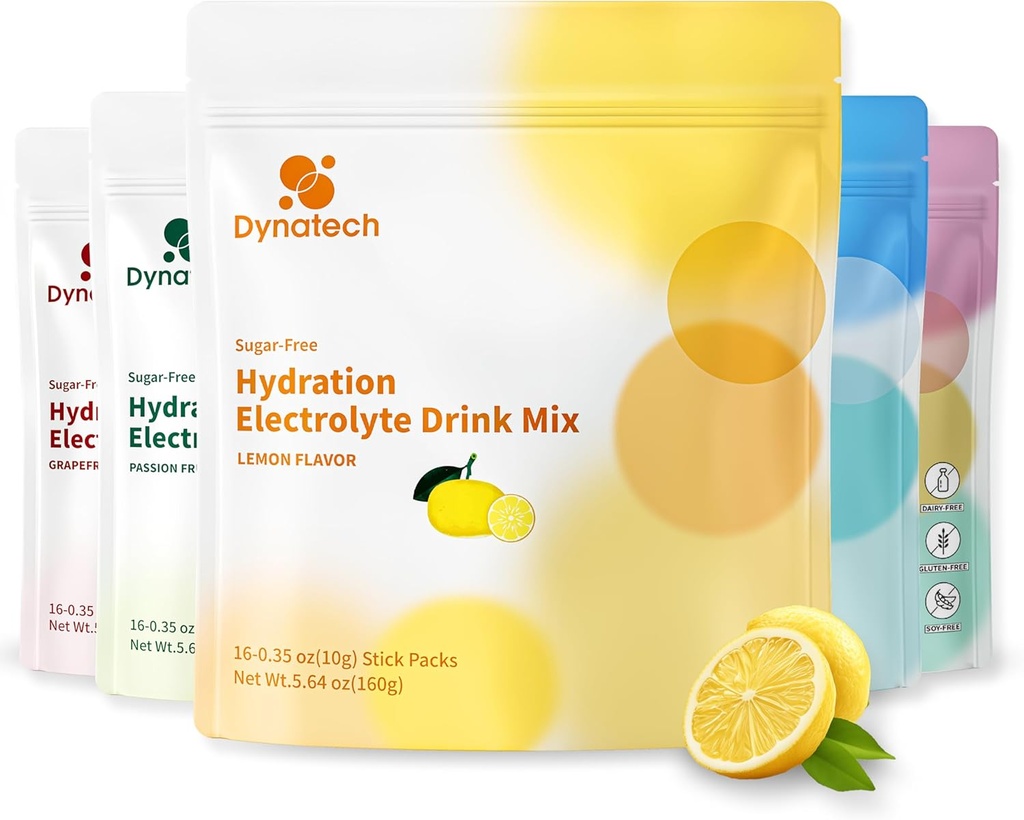 Dynatech Zero Sugar Electrolyte Drink Mix - Lemon - Hydration Powder Packets with 10 Electrolytes & Vitamins | Non-GMO, Gluten Free, Vegan Electrolytes Powder Packets | 16 Servings 2