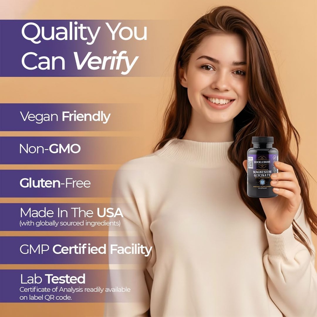 Bucklebury Magnesium Glycinate Capsules with L-Theanine 350mg - Advanced Formula for Stress Relief, Muscle & Bone Health Support - Magnesium Glycinate Supplements for Women & Men - Vegan 90 Count 4