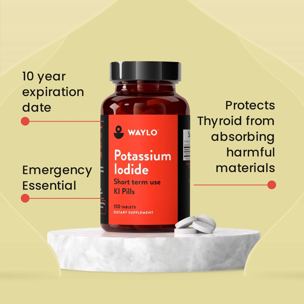 Waylo 2 Pack KI Potassium Iodide Tablets - 130 mg per Tablet, 300 Count, Made in USA, cGMP Certified 3