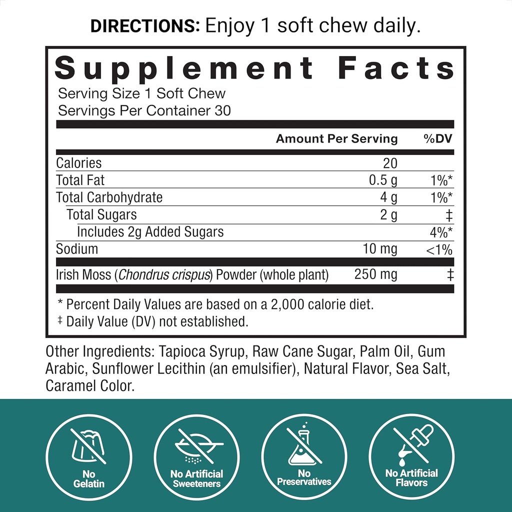 FORCE FACTOR Sea Moss Soft Chews, Support Immunity, Digestion, and Heart Health, Irish Sea Moss Superfood & Antioxidants Supplement, Non-GMO, Gluten-Free, Salted Caramel Flavor, 60 Soft Chews, 2-Pack 5