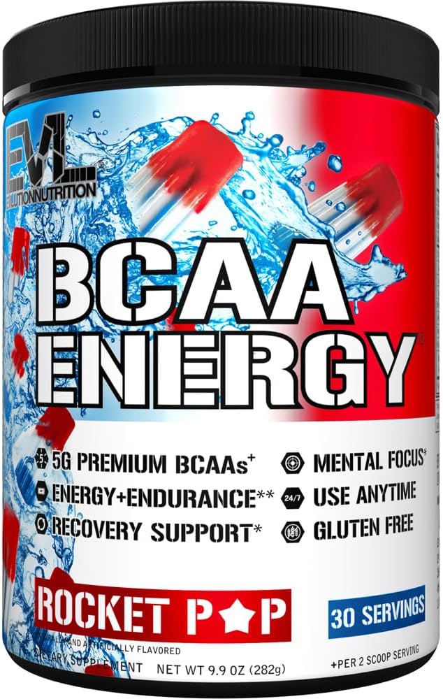 EVL BCAAs Amino Acids Powder - BCAA Energy Pre Workout Powder for Muscle Recovery Lean Growth and Endurance - Rehydrating Post Workout Recovery Drink with Natural Caffeine - Rocket Pop 2