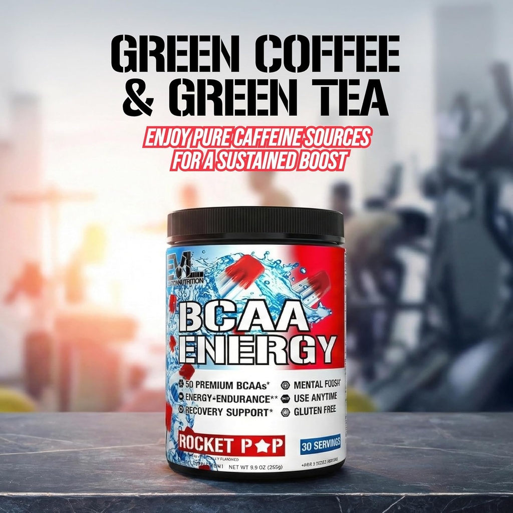 EVL BCAAs Amino Acids Powder - BCAA Energy Pre Workout Powder for Muscle Recovery Lean Growth and Endurance - Rehydrating Post Workout Recovery Drink with Natural Caffeine - Rocket Pop 3