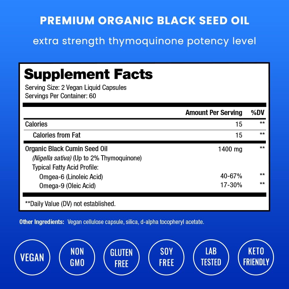 NutraChamps Black Seed Oil Organic Cold Pressed | 120 Vegan Softgel | Virgin Nigella Sativa Pills with Vitamin E & Thymoquinone | Rich in Omega 3 6 9 | Unrefined Black Cumin Seed Oil Capsules 3