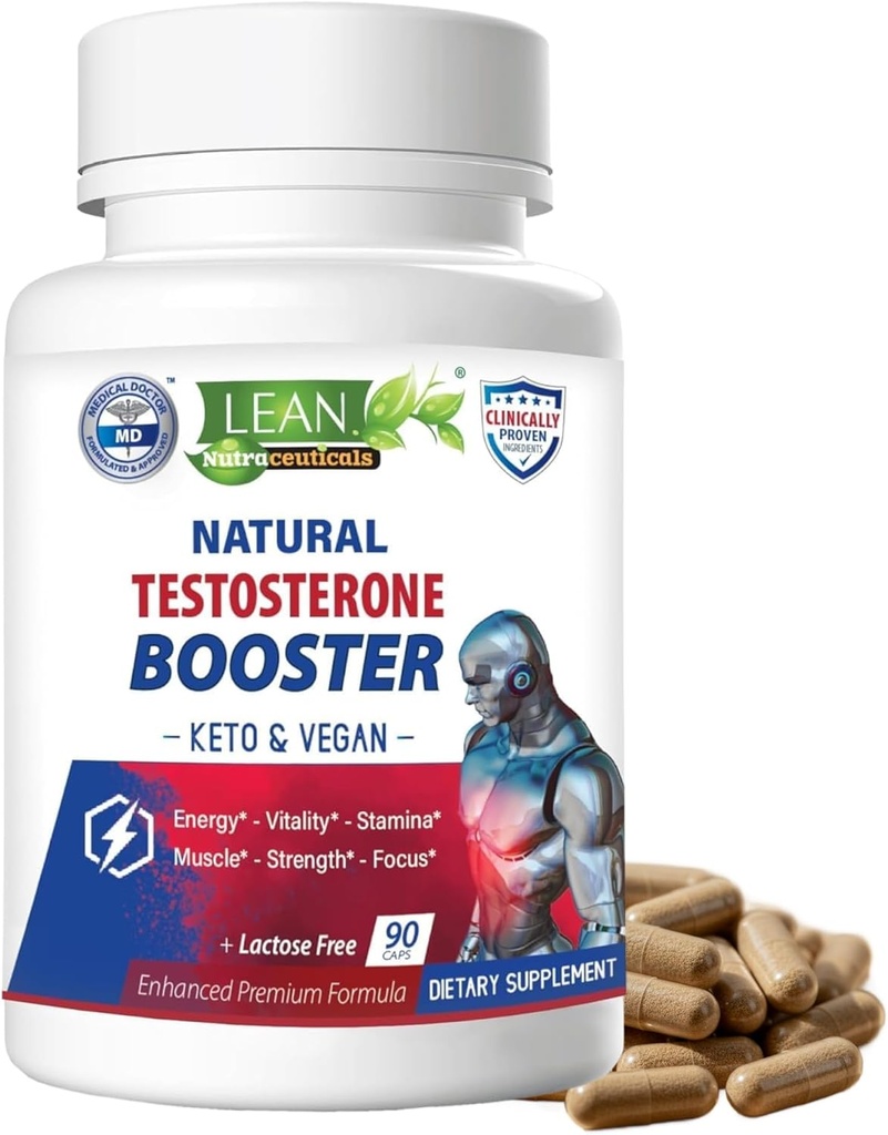 LEAN Nutra Testosterone Booster for Men – Natural Vegan Supplement with Tongkat Ali, DHEA, Maca Root, Tribulus, Horny Goat Weed, Zinc, Boron, D-Aspartic Acid – Boost Strength, Energy, Muscle – 90 Caps 2