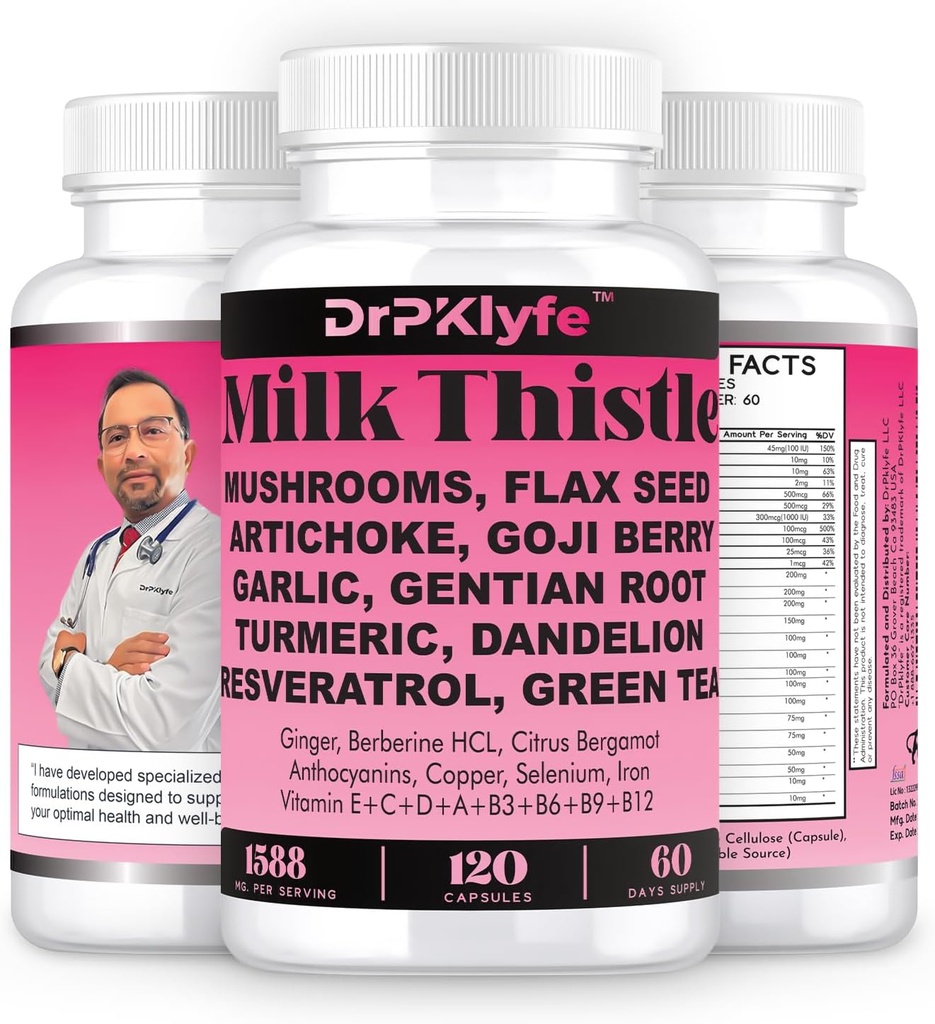 Milk Thistle Capsules for Liver Detox & Cleanse Support – with Dandelion Root, Resveratrol, Artichoke, Moringa, Silymarin – 120 Capsules (60-Day Supply) 2